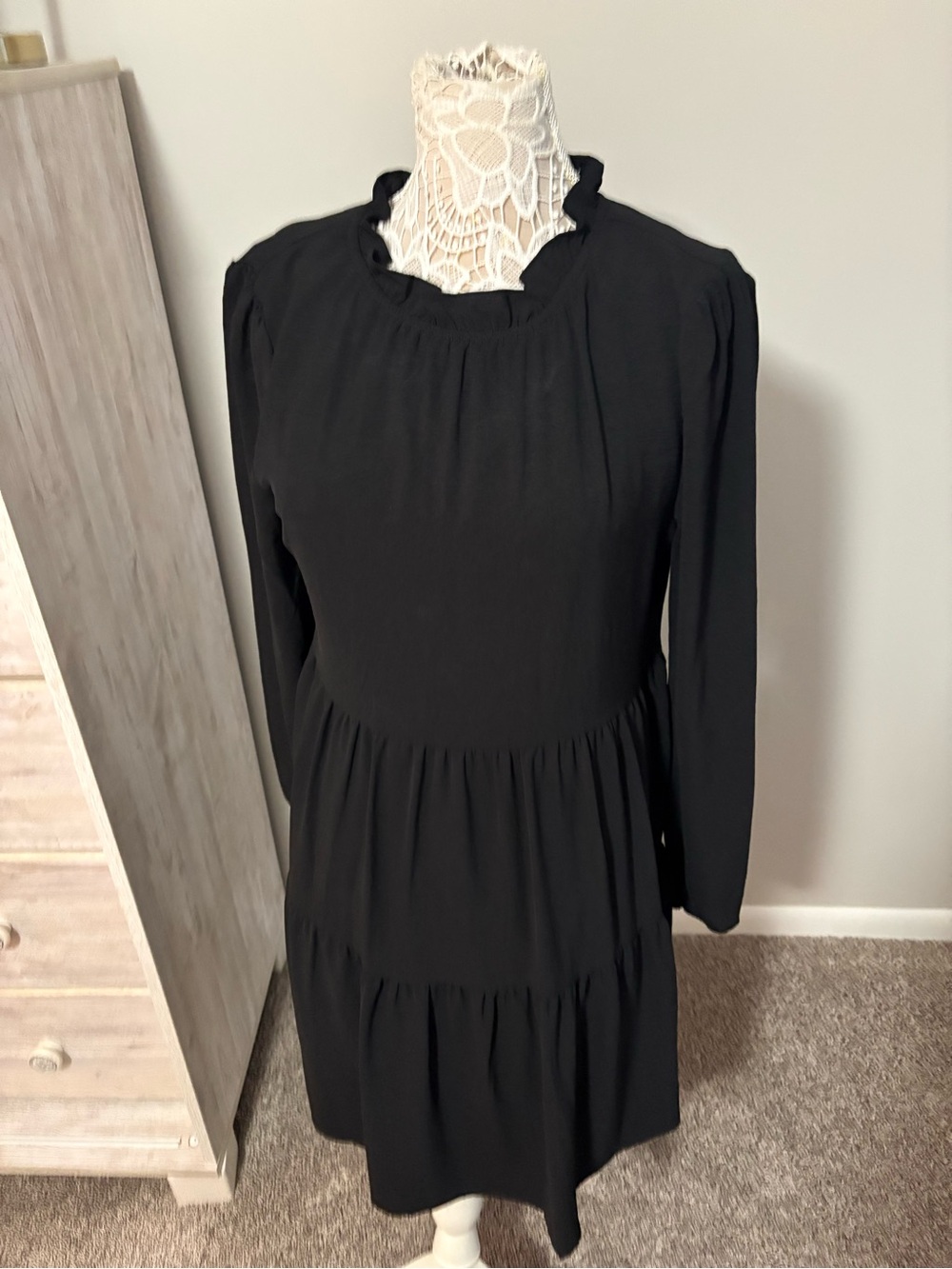 Copper Key Black Long-Sleeve Tiered Ruffled Dress